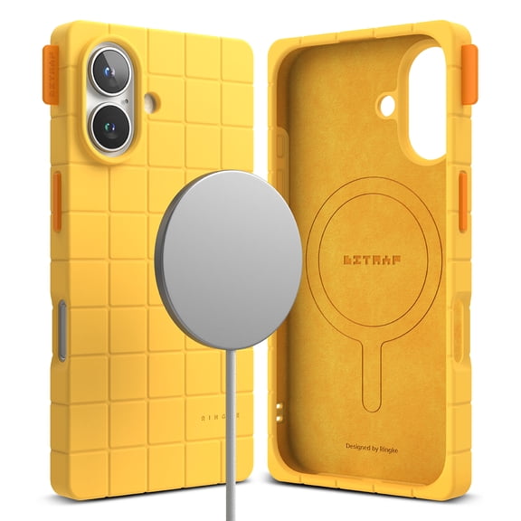 Ringke Bitmap Silicone Magnetic for iPhone 16 Case, MagSafe Compatible Lightweight Silicone Cube Grid Non Slip Grip Cover - Yellow
