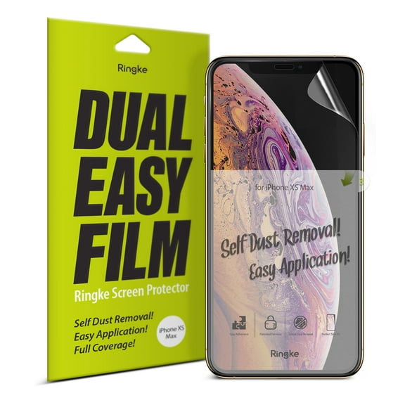 Ringke Dual Easy Full Coverage Screen Protector for iPhone XS [2 Pack] High Resolution [Anti-Smudge Coating] Easy Application Case Friendly Screen Protector For Apple iPhone XS
