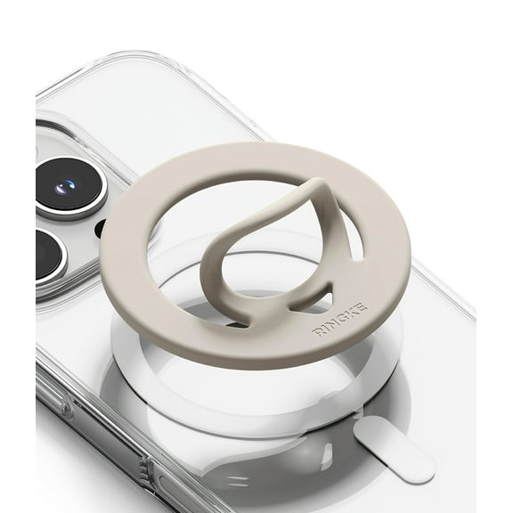 Ringke Dual Magnetic Silicone Ring [Dual-Sided Magnet] for Magnetic Phone Case, Double-sided Finger Grip Holder for MagSafe Accessories - Warm Gray