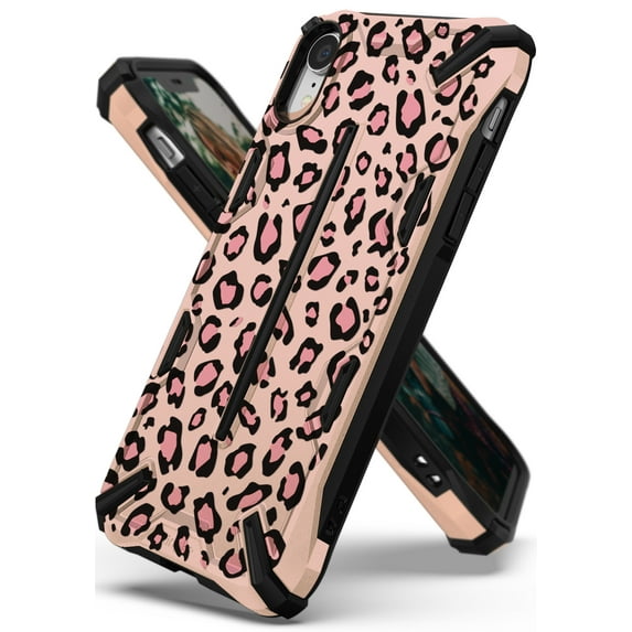 Ringke Dual-X Case Compatible with iPhone XR, Double Layer Heavy Duty Defense Armor Cover - Leopard Pink