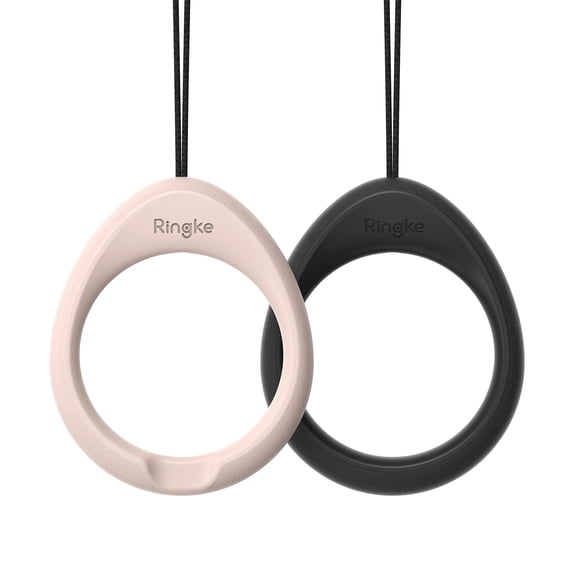 Ringke Finger Ring Strap Silicone Smartphone Grip Lanyard Holder [2 Pack] with Anti-Slip Mount Function Compatible with Phone Cases, Keys, Cameras, and More - Black & Pink Sand
