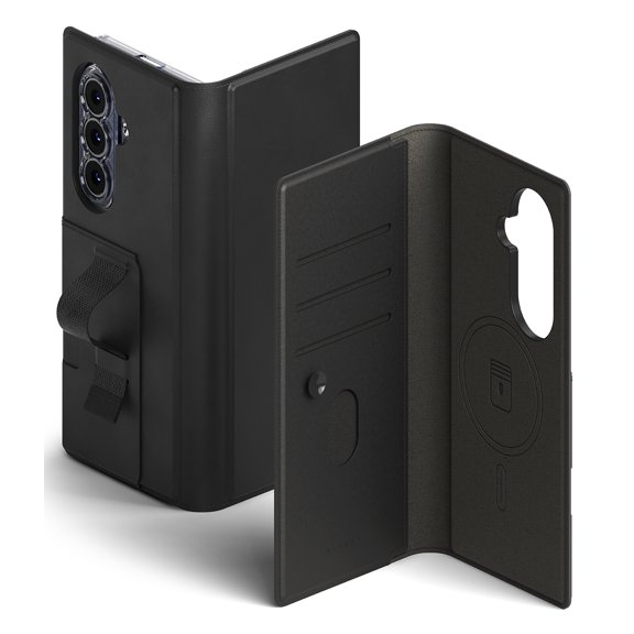 Ringke Folio Grip Wallet Magnetic [4 Cards Storage] for Galaxy Z Fold 7 Cover, PU Leather Kickstand Wallet Cover - Black