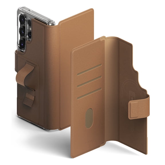 Ringke Folio Grip Wallet Magnetic for Galaxy S25 Ultra / S24 Ultra / S23 Ultra Case, Detachable Wallet Premium Leather Cover for Magnetic Case - Brown