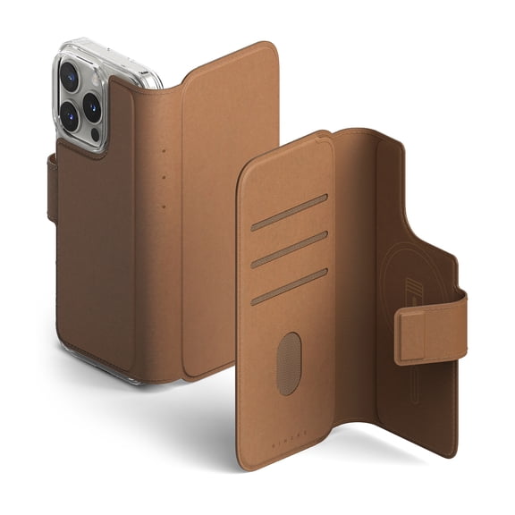 Ringke Folio Wallet Magnetic for iPhone 16 15 14 13 Pro Case, Detachable Wallet Premium Leather Cover for Magsafe Case - Brown