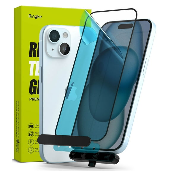 Ringke Full Cover Glass [Super Easy to Install] Compatible with iPhone 15 Screen Protector, Case Friendly Shatterproof Premium 9H Hardness Tempered Glass with Installation Tool