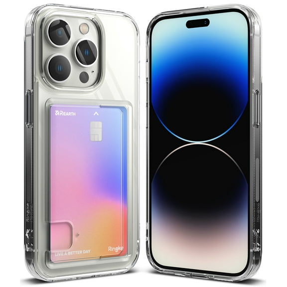 Ringke Fusion Card [Transparent Wallet] Compatible with iPhone 14 Pro Max Case 6.7 Inches, Hard Back with Build-in Card Slot Holder Phone Cover for Women, Men - Clear