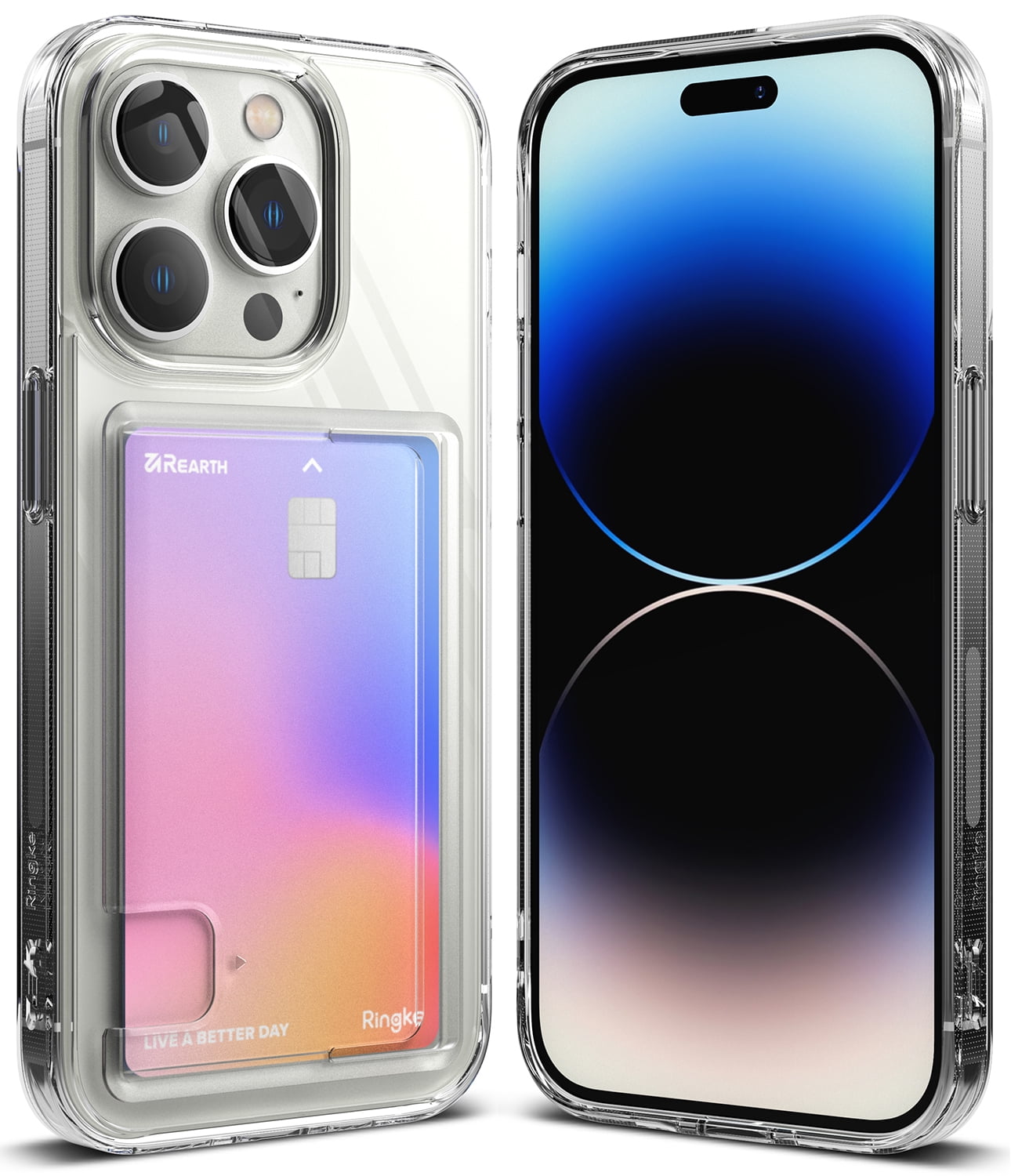 Ringke Fusion Card [Transparent Wallet] Compatible with iPhone 14 Pro Max Case 6.7 Inches, Hard Back with Build-in Card Slot Holder Phone Cover for Women, Men - Clear