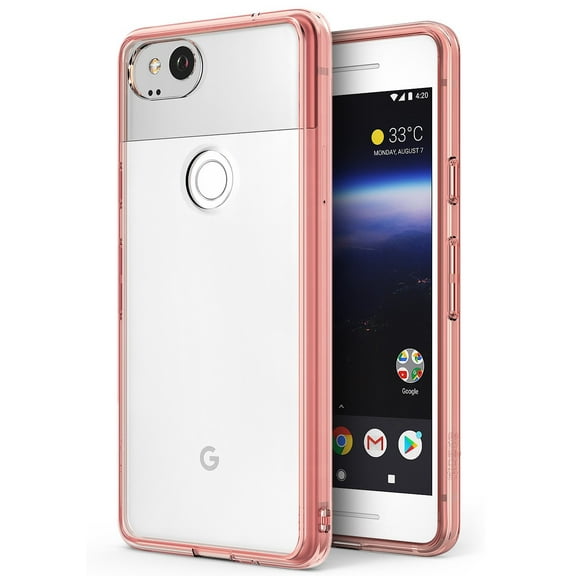 Ringke Fusion Case Compatible with Google Pixel 2, Transparent PC Back TPU Bumper Drop Protection Phone Cover - Rose Gold