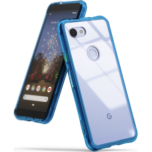 Ringke Fusion Case Compatible with Google Pixel 3a XL, Transparent PC Back TPU Bumper Drop Protection Phone Cover - Aqua Blue