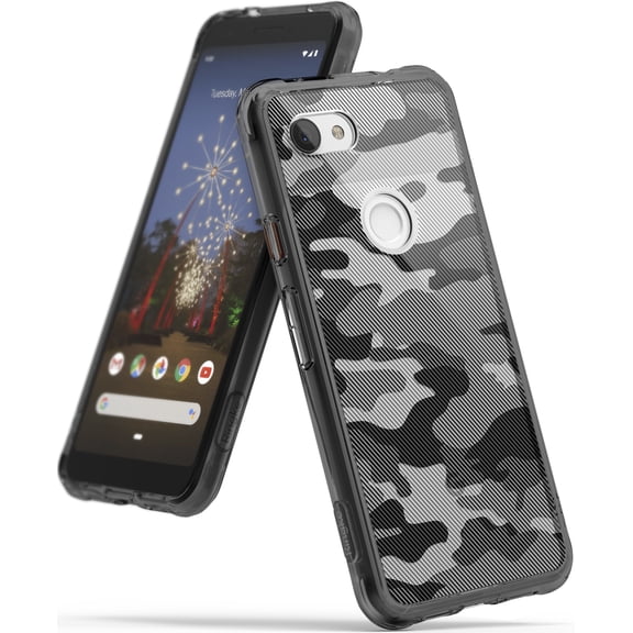 Ringke Fusion Case Compatible with Google Pixel 3a XL, Transparent PC Back TPU Bumper Drop Protection Phone Cover - Camo Black