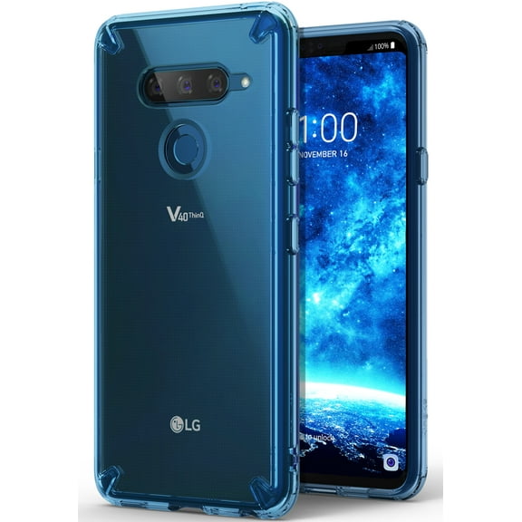 Ringke Fusion Case Compatible with LG V40 ThinQ, Transparent PC Back TPU Bumper Drop Protection Phone Cover - Aqua Blue