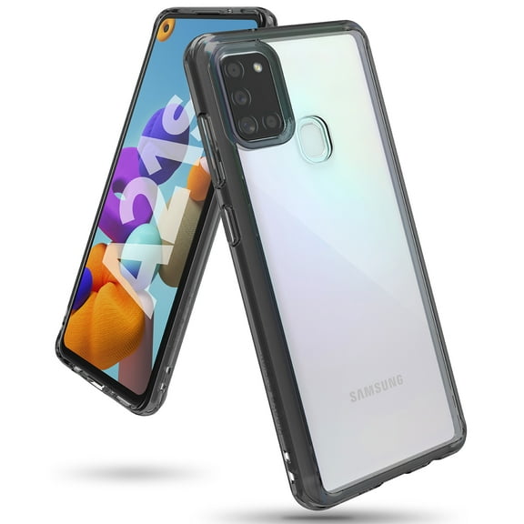 Ringke Fusion Case Compatible with Samsung Galaxy A21s, Transparent PC Back TPU Bumper Drop Protection Phone Cover - Smoke Black