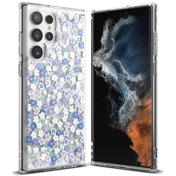 Ringke Fusion Design Case Compatible with Samsung Galaxy S22 Ultra, Designed PC Back TPU Bumper Drop Protection Phone Cover - Wild Flowers