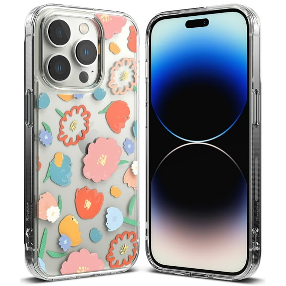 Ringke Fusion Design Compatible with iPhone 14 Pro Max Case, Transparent 3D Print Design Hard Back with Shockproof Clear Bumper Cover - Floral