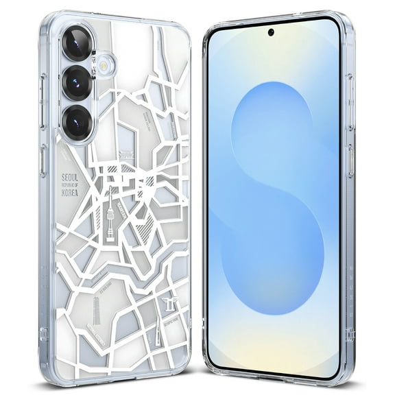 Ringke Fusion Design for Galaxy S25 Case, Unique 3D Pattern UV-Label Slim Lightweight Protective Hybrid Clear Cover - Seoul Map White
