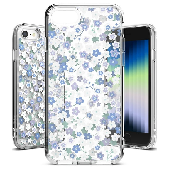 Ringke Fusion Edge Design Case Compatible with iPhone SE 2022, 3D Flower Design Hard Back Shockproof Flat Side Bumper - Wild Flowers