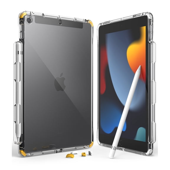 Ringke Fusion Plus with DIY Soft Bumper Compatible with iPad 9th Generation (10.2 inch, 2021)/iPad 8th/7th Gen, Clear Shockproof Flexible TPU Silicone Bumper Hard Back Cover - White & Yellow