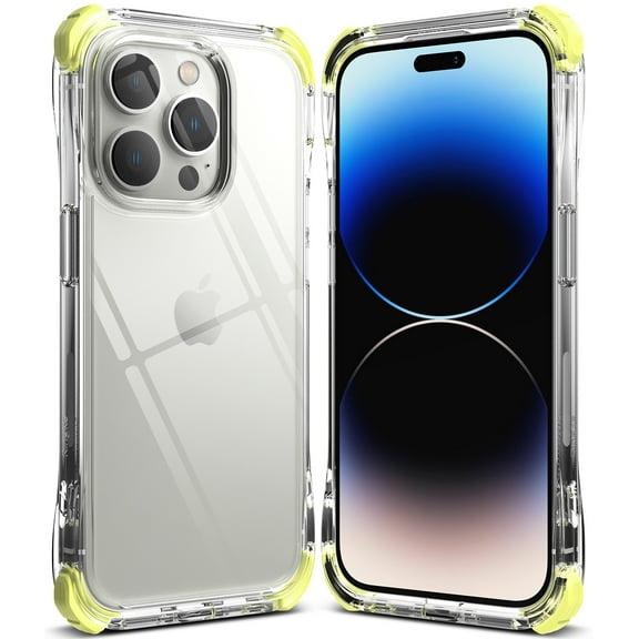 Ringke Fusion Plus [Double Air Pocket Technology] Compatible with iPhone 14 Pro Case 6.1 Inches, Shockproof Protective Cover for Women, Men - Clear + Lime Glow