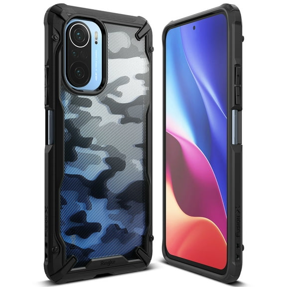 Ringke Fusion-X Case Compatible with Xiaomi Poco F3 / Redmi K40 / K40 Pro / K40 Pro+, Transparent Hard Back Shockproof Advanced Bumper Cover - Camo Black