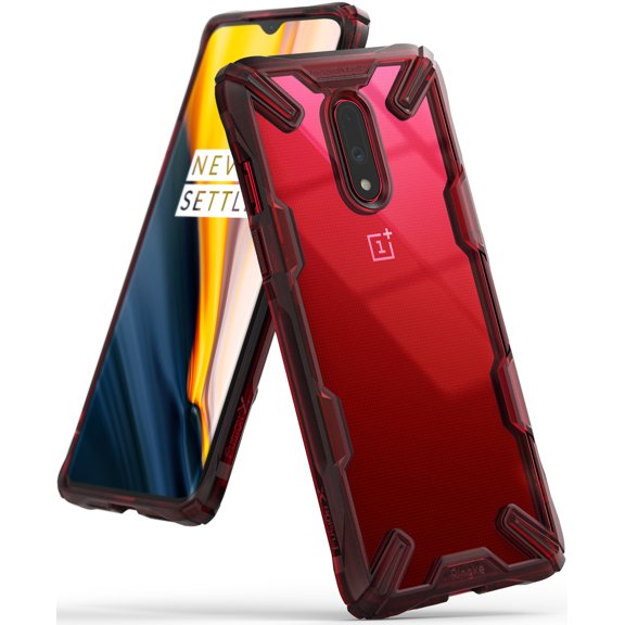 Ringke Fusion-X Case Compatible with OnePlus 7, Transparent Hard Back Shockproof Advanced Bumper Cover - Ruby Red