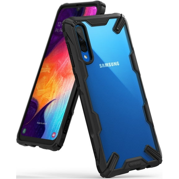 Ringke Fusion-X Case Compatible with Samsung Galaxy A50, Transparent Hard Back Shockproof Advanced Bumper Cover - Black