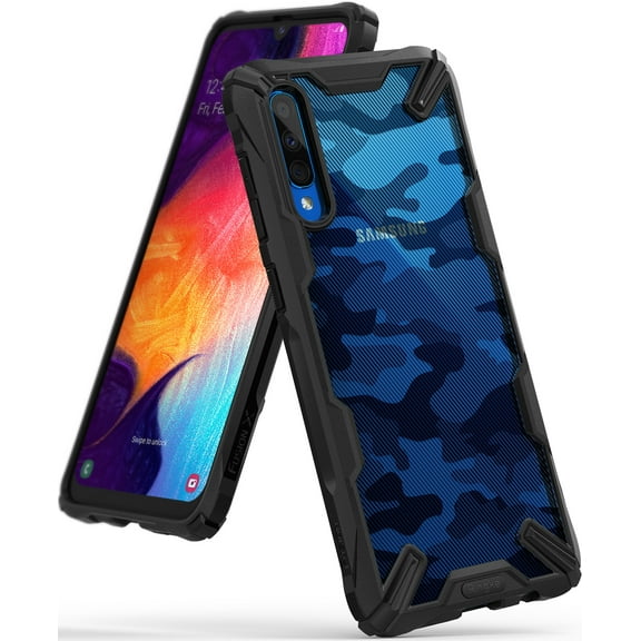 Ringke Fusion-X Case Compatible with Samsung Galaxy A50, Transparent Hard Back Shockproof Advanced Bumper Cover - Camo Black