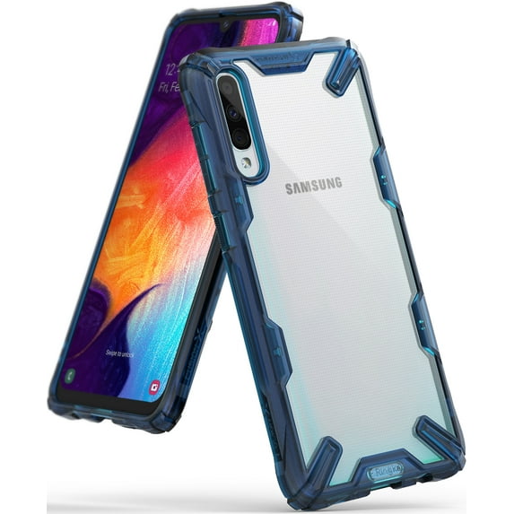 Ringke Fusion-X Case Compatible with Samsung Galaxy A50, Transparent Hard Back Shockproof Advanced Bumper Cover - Space Blue