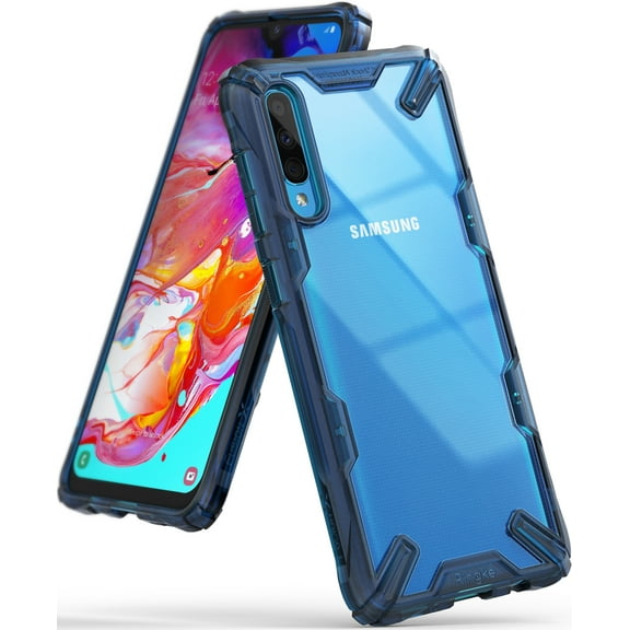 Ringke Fusion-X Case Compatible with Samsung Galaxy A70, Transparent Hard Back Shockproof Advanced Bumper Cover - Space Blue