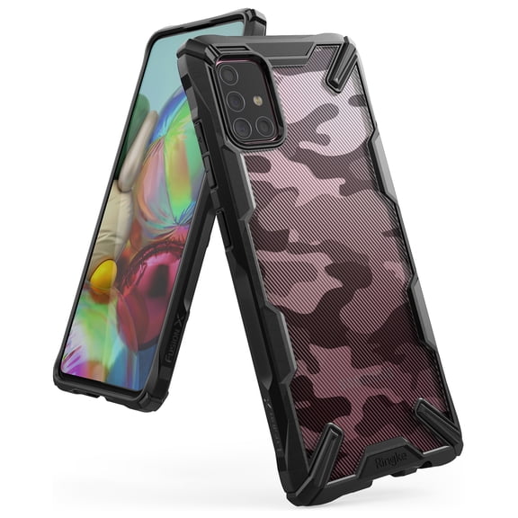 Ringke Fusion-X Case Compatible with Samsung Galaxy A71, Transparent Hard Back Shockproof Advanced Bumper Cover - Camo Black