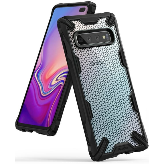 Ringke Fusion-X Case Compatible with Samsung Galaxy S10 Plus, Transparent Hard Back Shockproof Advanced Bumper Cover - Hexagon Black