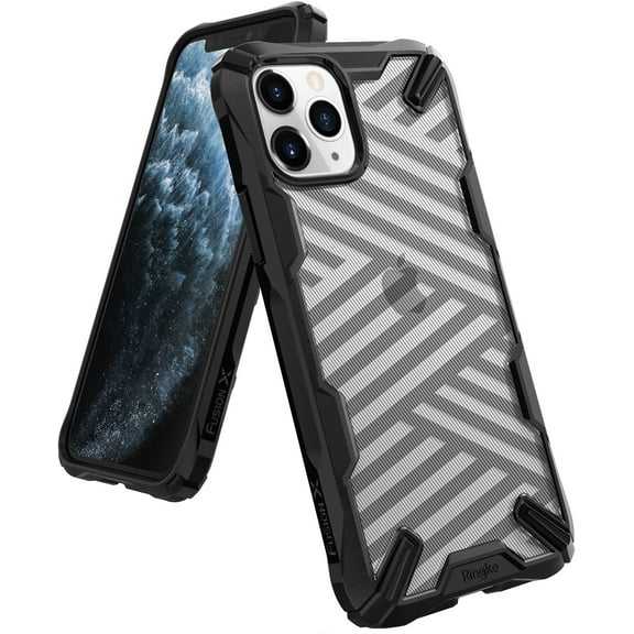 Ringke Fusion-X Case Compatible with iPhone 11 Pro Max, Transparent Hard Back Shockproof Advanced Bumper Cover - Stripe Black