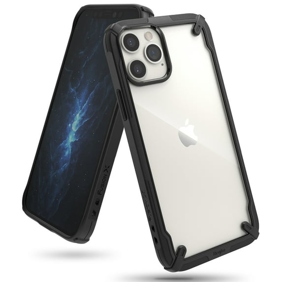 Ringke Fusion-X Case Compatible with iPhone 12 Pro / 12, Transparent Hard Back Shockproof Advanced Bumper Cover - Black