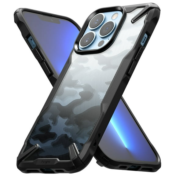 Ringke Fusion-X Case Compatible with iPhone 13 Pro, Transparent Hard Back Shockproof Advanced Bumper Cover - Camo Black