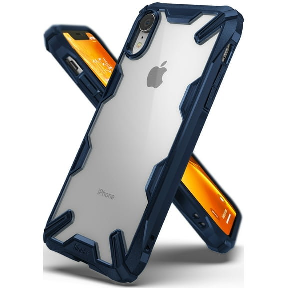 Ringke Fusion-X Case Compatible with iPhone XR, Transparent Hard Back Shockproof Advanced Bumper Cover - Navy