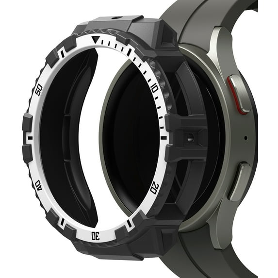 Ringke Fusion-X Compatible with Samsung Galaxy Watch 5 Pro 45mm Case (2022), Shockproof Rugged Watch Body Cover with Color Index Designed for Galaxy Watch5 Pro 45mm - White & Black