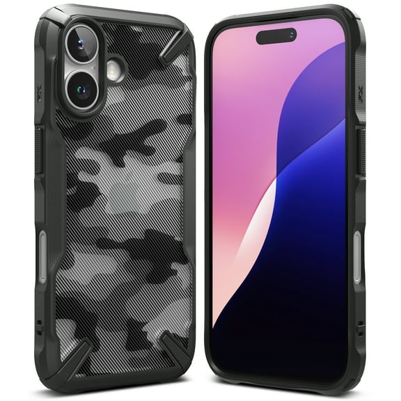 Ringke Fusion-X for iPhone 16 Case, Shockproof Rugged Heavy Duty Protection TPU Bumper Phone Cover - Camo Black