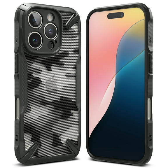 Ringke Fusion-X for iPhone 16 Pro Max Case, Camouflage Military Design Shockproof Rugged Heavy Duty Protection TPU Bumper Phone Cover - Camo Black