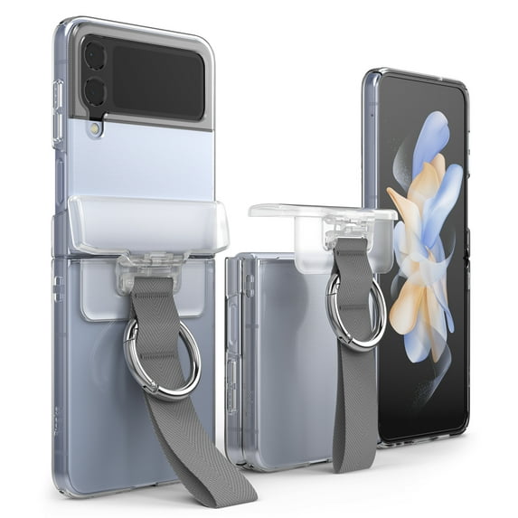 Ringke Hinge Cover Compatible with Samsung Galaxy Z Flip 4 5G / Z Flip 3 5G, Adhesive Hard PC Hinge Protection Slim Case Attachment with Strap - Dark Gray