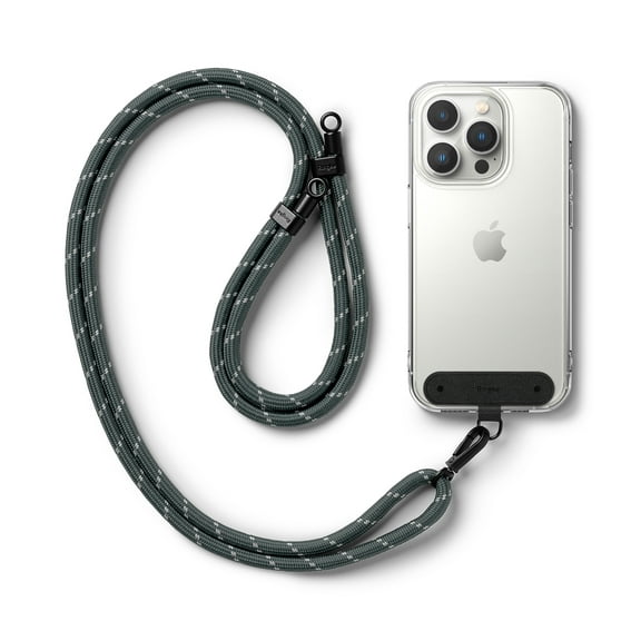 Ringke Holder Link Black [Strap + Phone Tether Tab] for Cell Phone Case, Adjustable Lanyard Strap with Anti-Tearing Technology Pads for Universal Smartphone - Charcoal & Gray