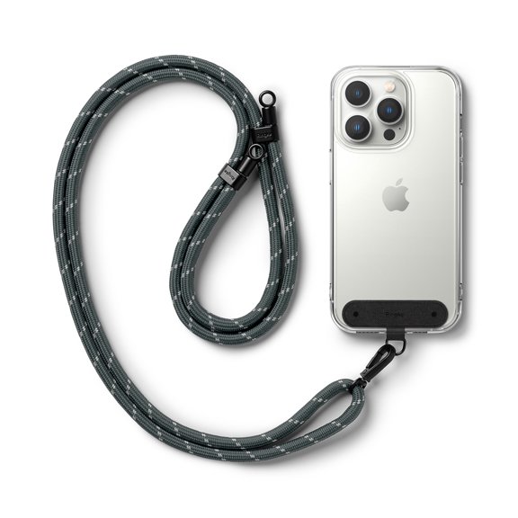 Ringke Holder Link Black [Strap + Phone Tether Tab] for Cell Phone Case, Adjustable Lanyard Strap with Anti-Tearing Technology Pads for Universal Smartphone - Charcoal & Gray