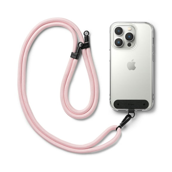 Ringke Holder Link Black Strap [Strap + Phone Tether Tab] for Cell Phone Case, Adjustable Lanyard Strap with Anti-Tearing Technology Nylon Pads for Universal Smartphone - Pink
