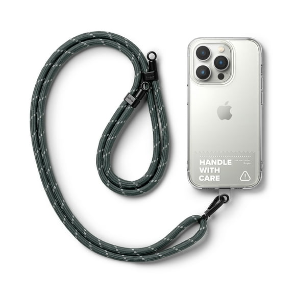 Ringke Holder Link Clear [Strap + Phone Tether Tab] for Cell Phone Case, Adjustable Lanyard Strap with Anti-Tearing Technology Pads for Universal Smartphone - Charcoal & Gray