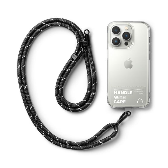 Ringke Holder Link Clear Strap [Strap + Phone Tether Tab] for Cell Phone Case, Adjustable Lanyard Strap with Anti-Tearing Technology Transparent Pads for Universal Smartphone - Black & White