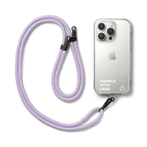 Ringke Holder Link Clear Strap [Strap + Phone Tether Tab] for Cell Phone Case, Adjustable Lanyard Strap with Anti-Tearing Technology Transparent Pads for Universal Smartphone - Purple