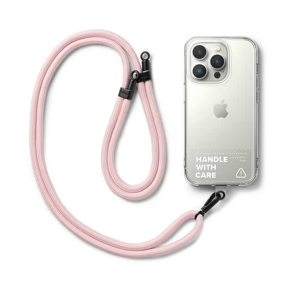 Ringke Holder Link Clear Strap [Strap + Phone Tether Tab] for Cell Phone Case, Adjustable Lanyard Strap with Anti-Tearing Technology Transparent Pads for Universal Smartphone - Pink