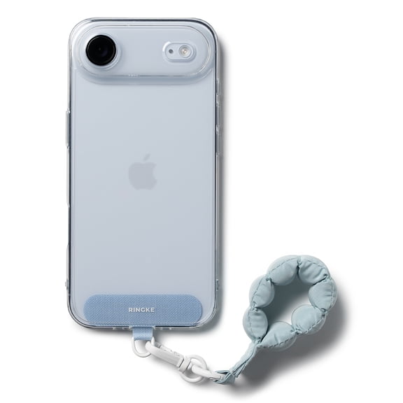 Ringke Holder Link Puffer Finger [Quilted Cushion] for Smartphone, Soft Finger Strap with Tether Tab - Light Blue