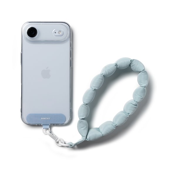 Ringke Holder Link Puffer Hand [Quilted Cushion] for Smartphone, Soft Wrist Strap with Tether Tab - Light Blue