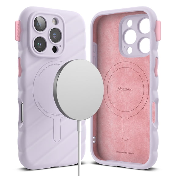 Ringke Macaron Silicone Magnetic for iPhone 16 Pro Case, Soft Lightweight Wavy Texture Protective Phone Cover with Magsafe - Light Purple