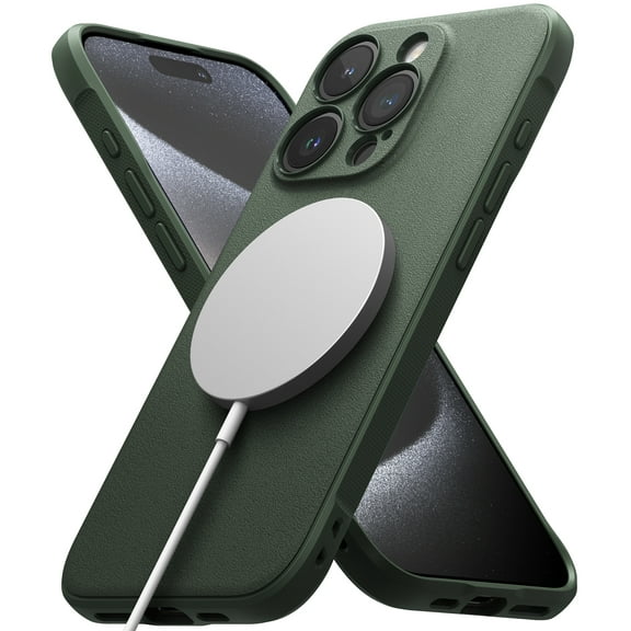 Ringke Onyx Magnetic [Feels Good in The Hand] Compatible with iPhone 15 Pro Max, Anti-Yellowing Technology Non-Slip Enhanced Grip Smudge Proof Cover - Dark Green