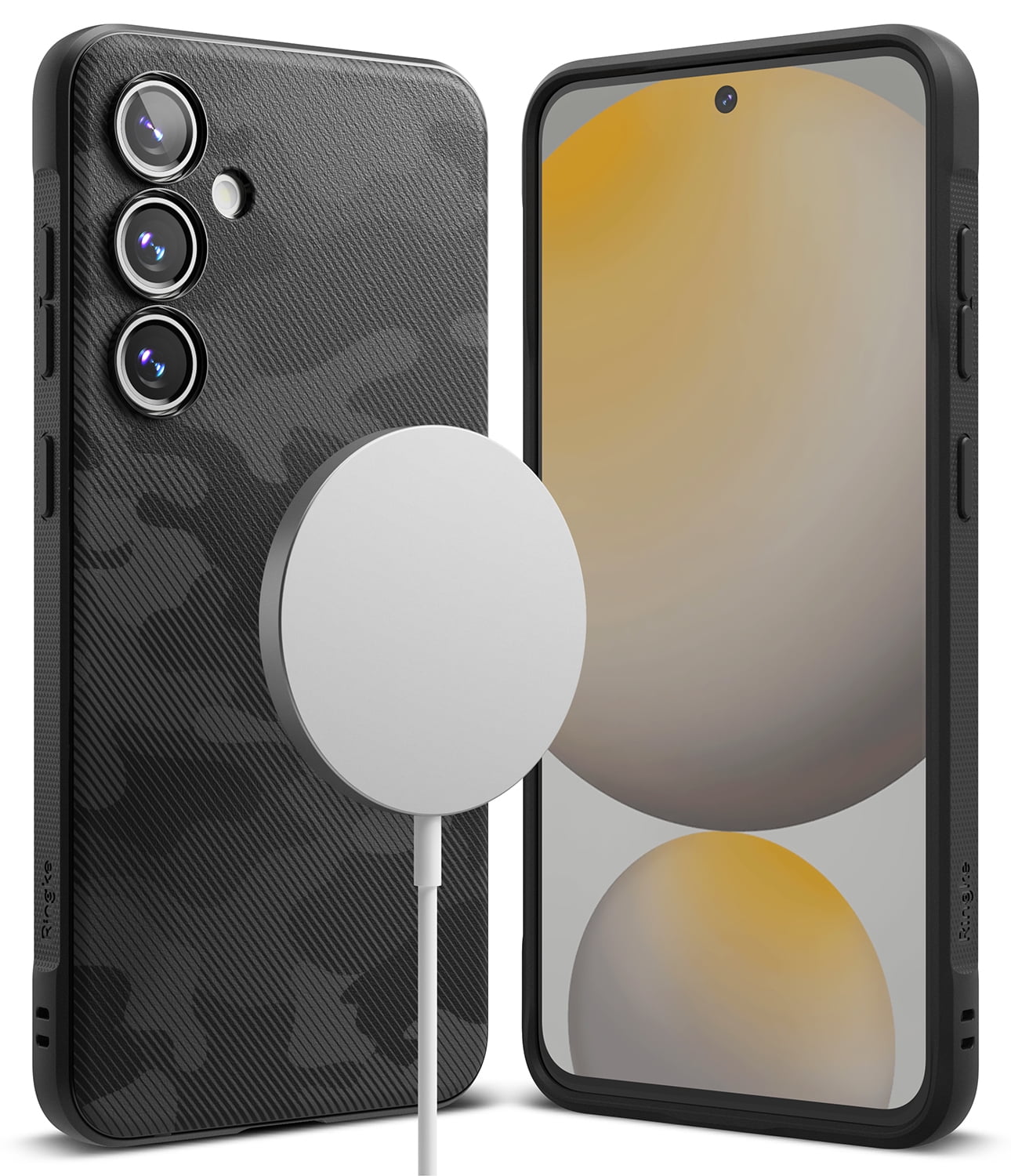 Ringke Onyx Magnetic for Samsung Galaxy S24 FE Case, Compatible with MagSafe Military Design Firm Grip Flexible Durable TPU Phone Cover - Camo Black